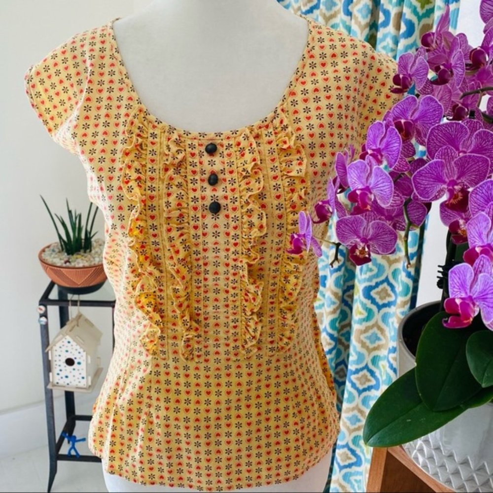 Vintage Arizona Original Yellow Heart Print Blouse (size XS)